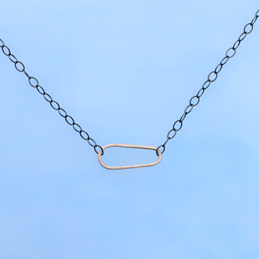 14k gold minmal egg on oxidized silver chain
