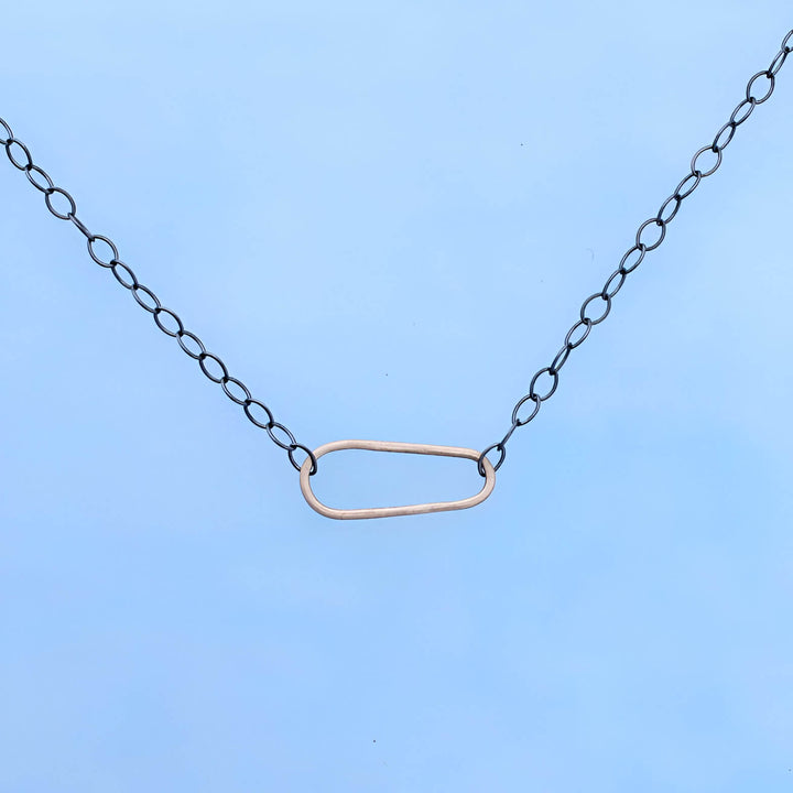 14k gold minmal egg on oxidized silver chain
