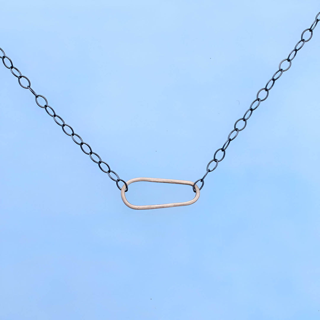 14k gold minmal egg on oxidized silver chain 