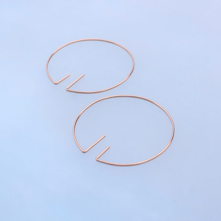 14k Rose gold open hoops, modern and minimal inspired by art deco desgin