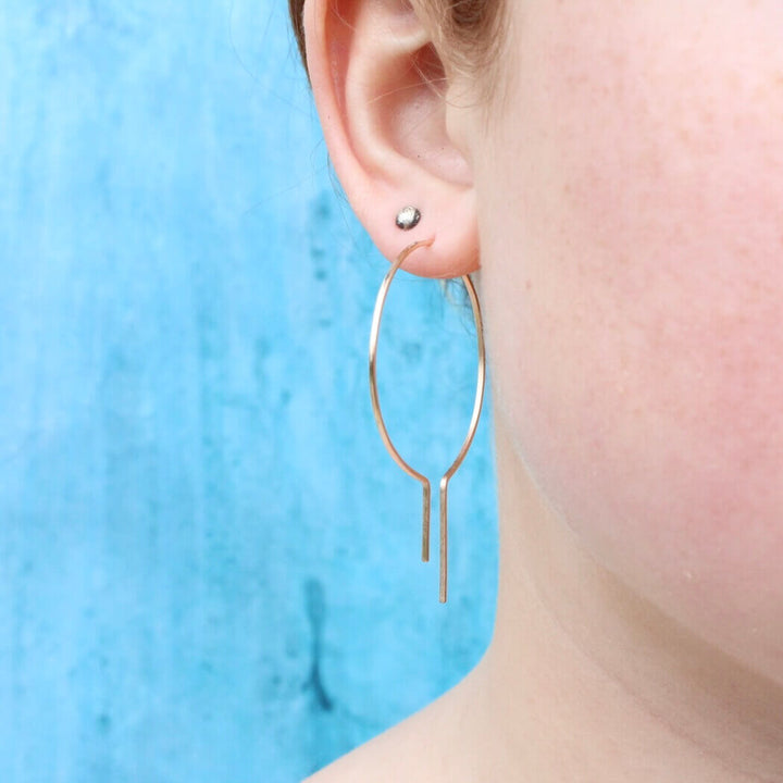 lightweight threaded earrings, geometric hoop earrings