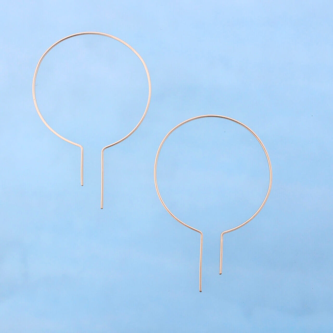 Geometric hoops gold, 14k gold threader hoops, threaded hoops gold