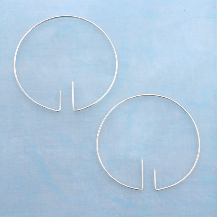 Recycled sterling silver open hoops, art deco inspired modern minimal earrings