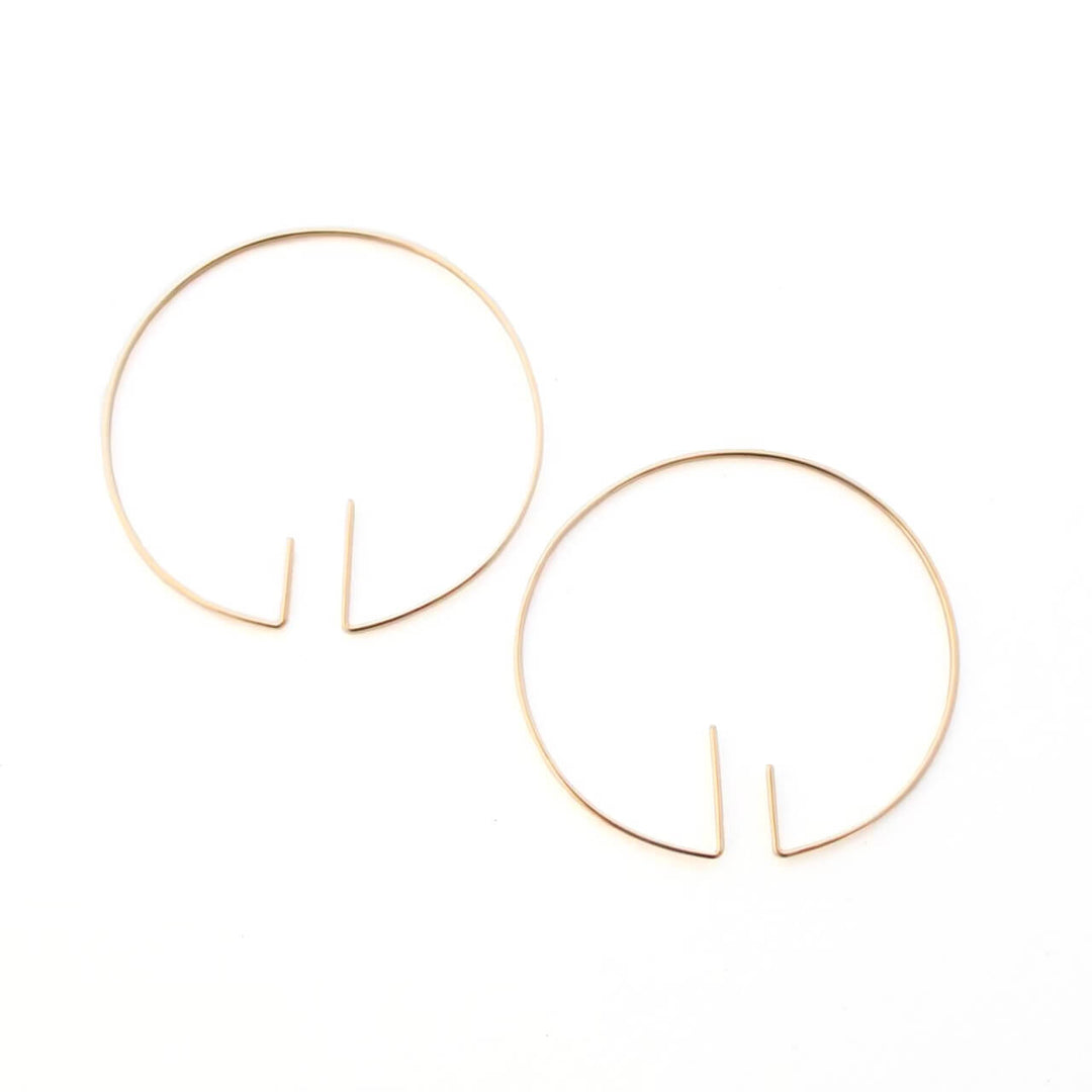 Recycled 14k gold minimal open hoops inspired by art deco design handcrafted in 18 gauge wire