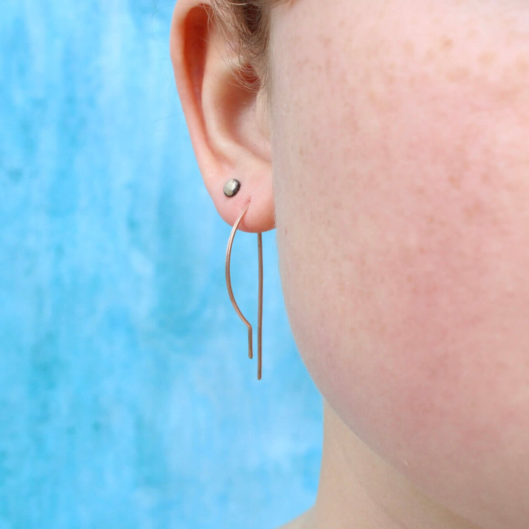 Contemporary earrings, threaded earrings, geometric hoop earrings