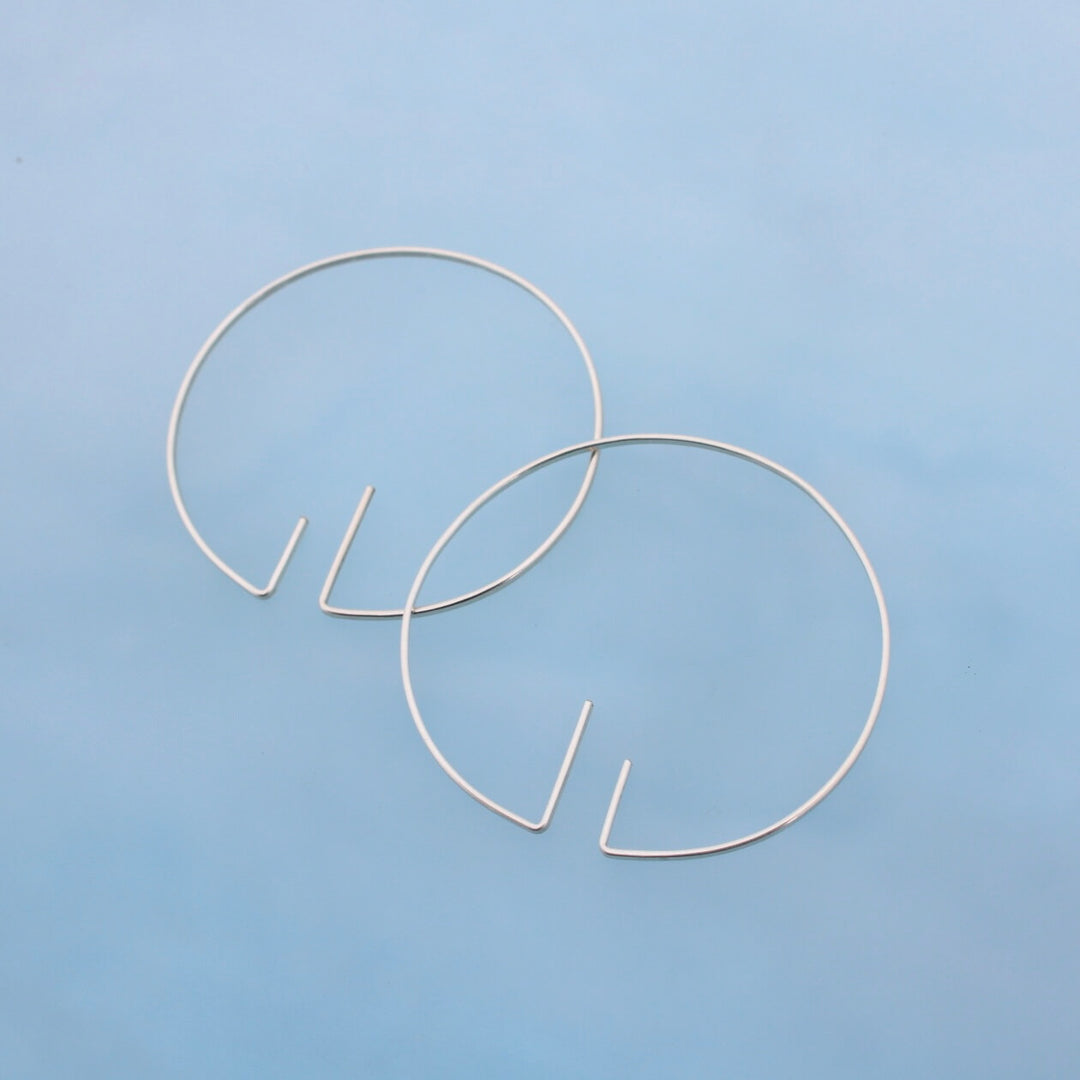 Modern hoops in recycled sterling silver. Art deco inspired, lightweight open hoops, minimalist earrings 