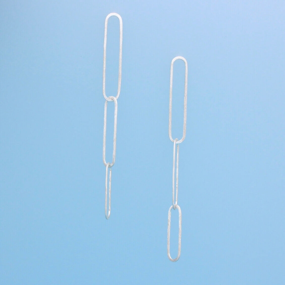 Long silver dangles paperclip earrings