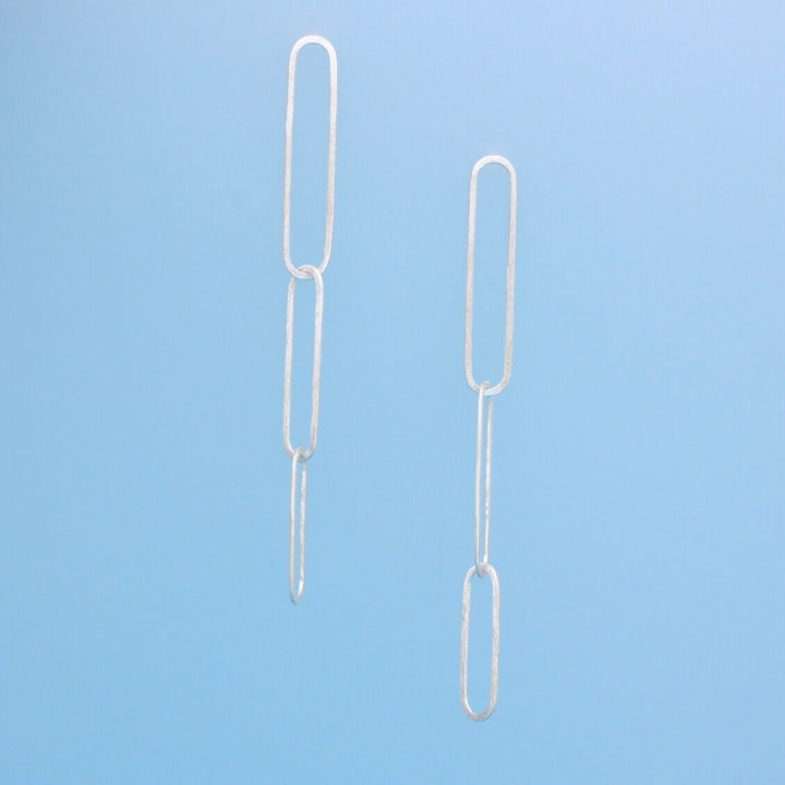 Long silver dangles paperclip earrings