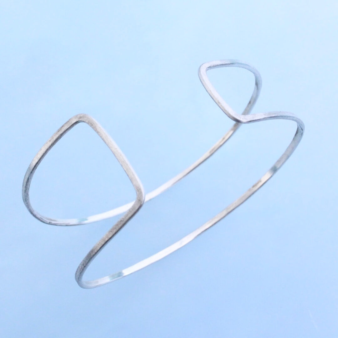 Asymmetrical rectangle silver cuff hammered wire