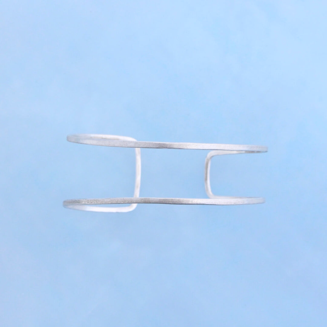 Modern silver cuff bracelet hammered wire