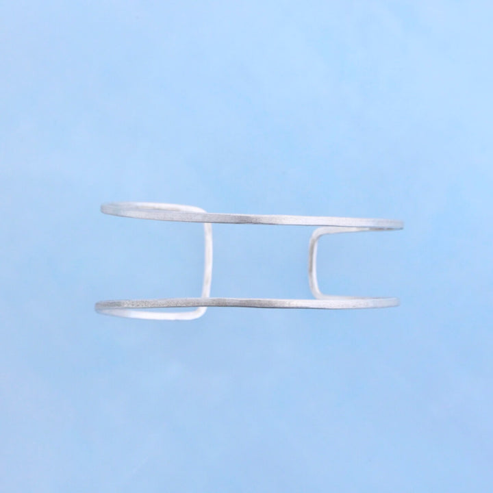 Modern silver cuff bracelet hammered wire