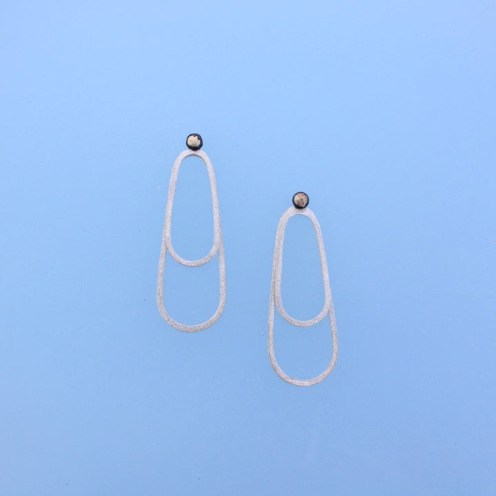 double oval drop earrings mixed metal post